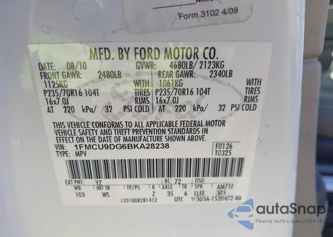 2011 Ford Escape Xlt from USA, damaged, VIN 1FMCU9DG6BKA28238